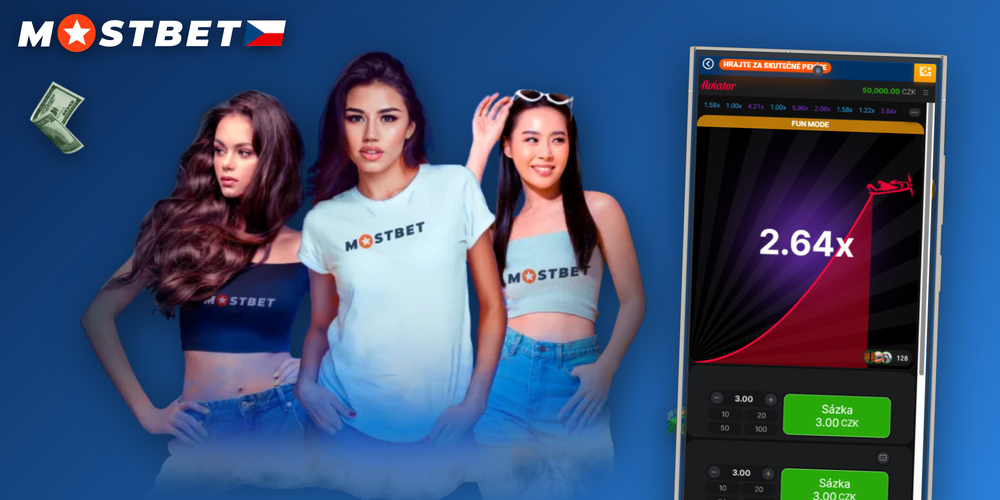 Tři obrazovky mobilní aplikace Mostbet — sport, Aviator a live kasino
