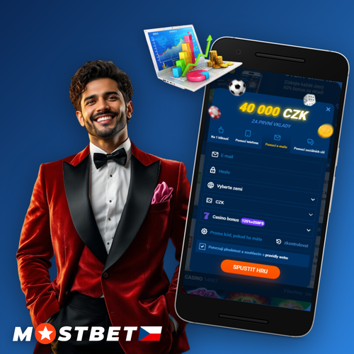 Mostbet registrace – formulář pro založení účtu na mobilní obrazovce s uvítacím bonusem