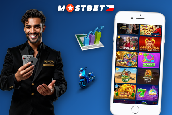 Web Mostbet s otevřenou promo sekcí Kolo štěstí a animovaným kolem uprostřed